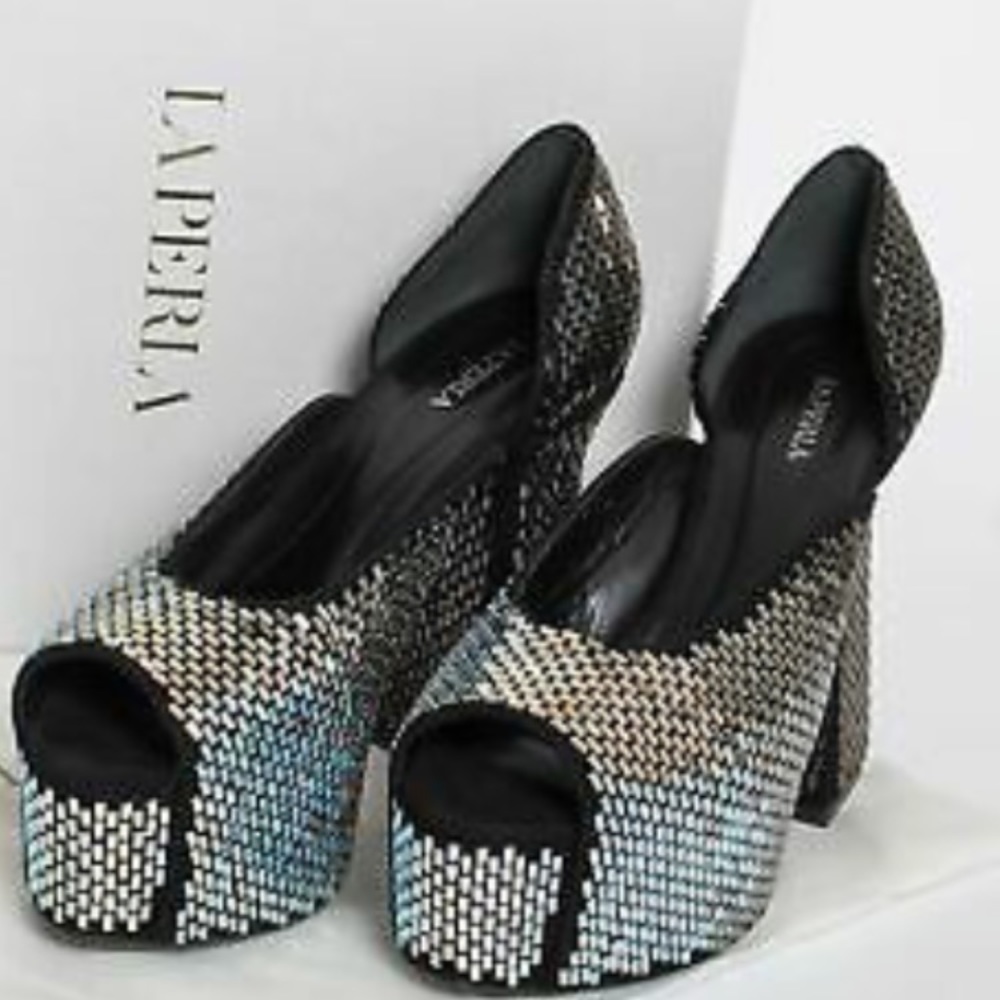 La Perla Swarovski crystal block heels